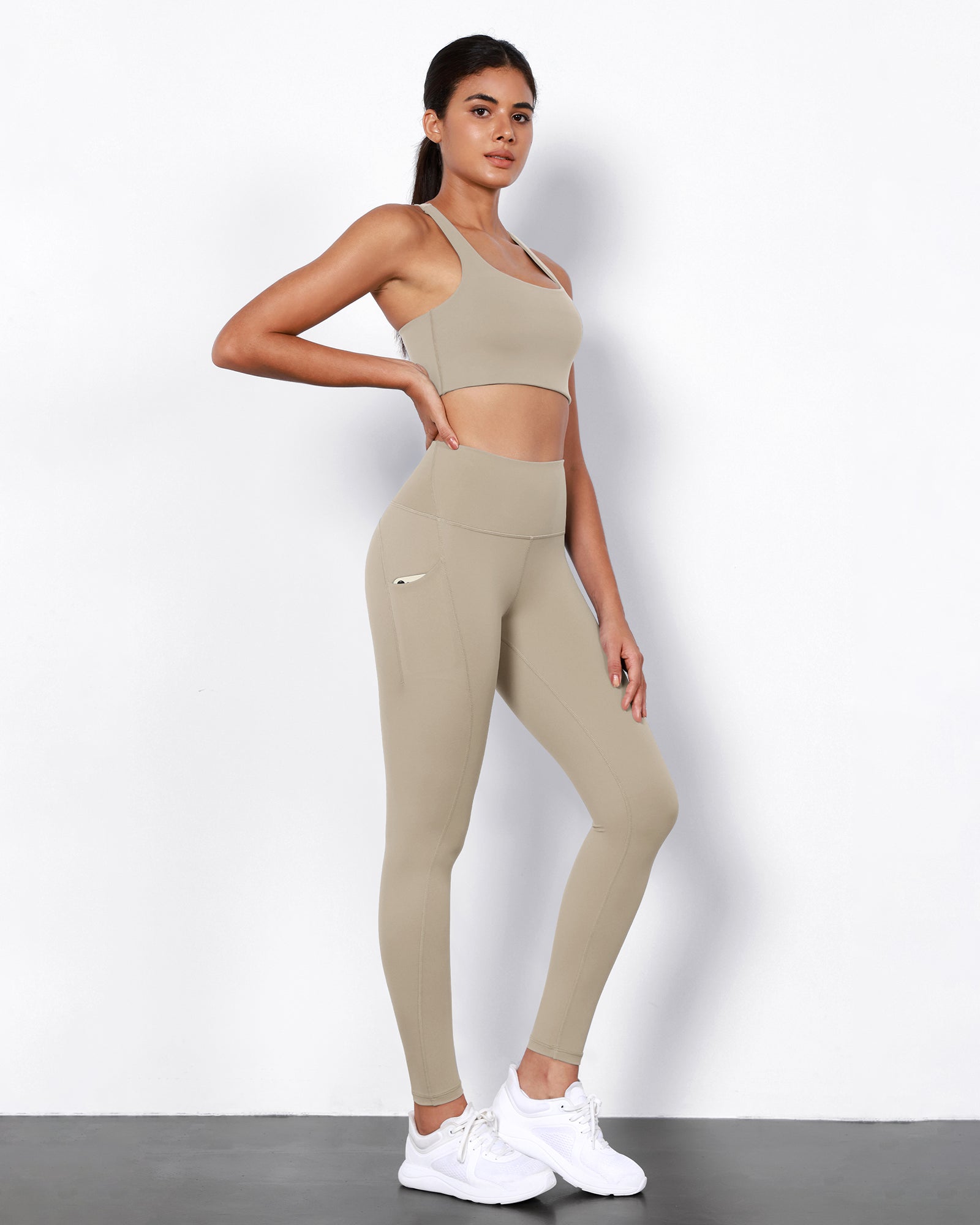 2-Pack 28" High Waist Workout Leggings with Pockets Black+Taupe - ododos