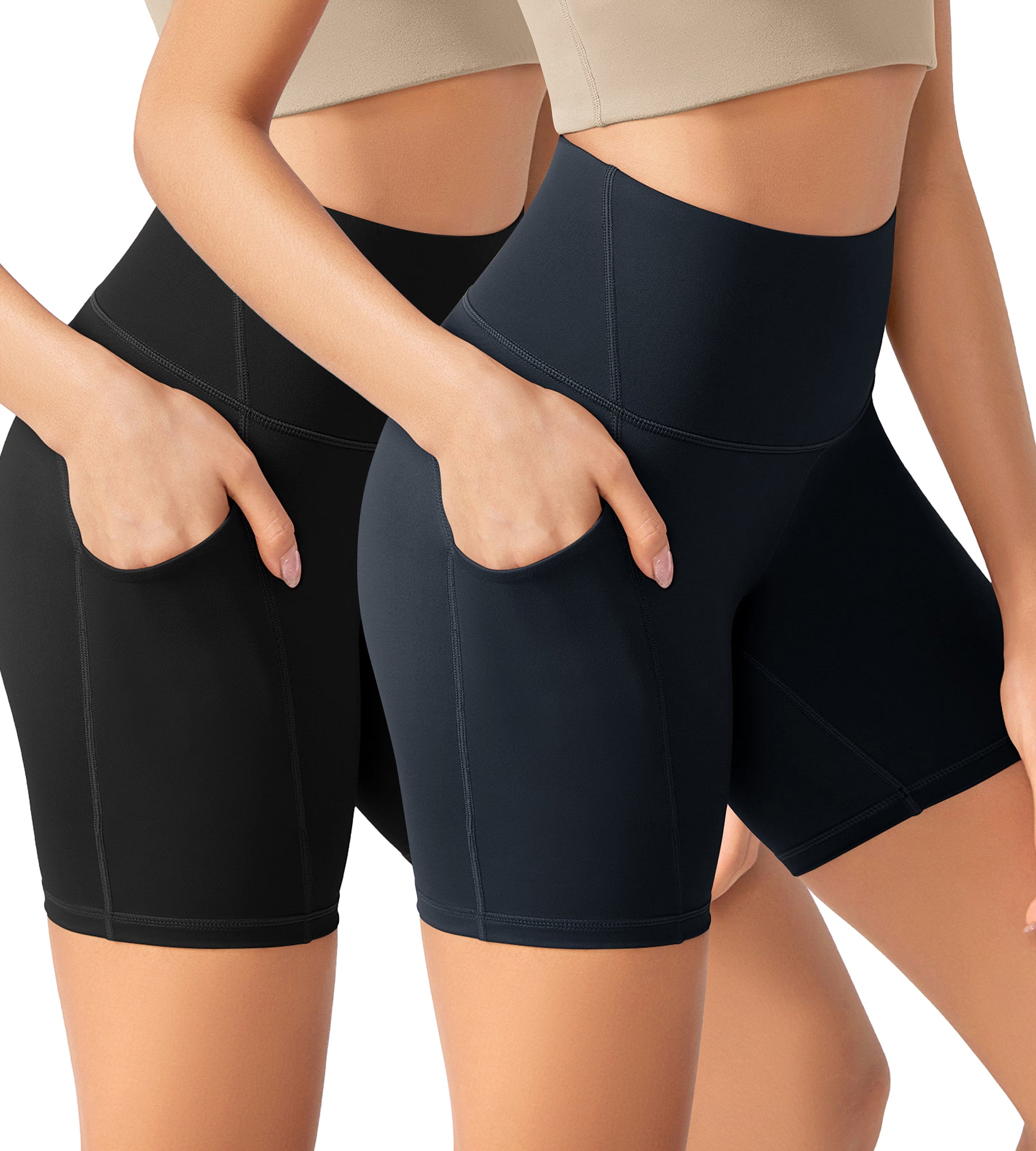 ODLEX 2-Pack 6" Inseam High Waist Workout Athletic Biker Shorts with Pockets Black+Deep Navy - ododos