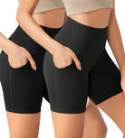 ODLEX 2-Pack 6" Inseam High Waist Workout Athletic Biker Shorts with Pockets Black+onyx Black Grey - ododos