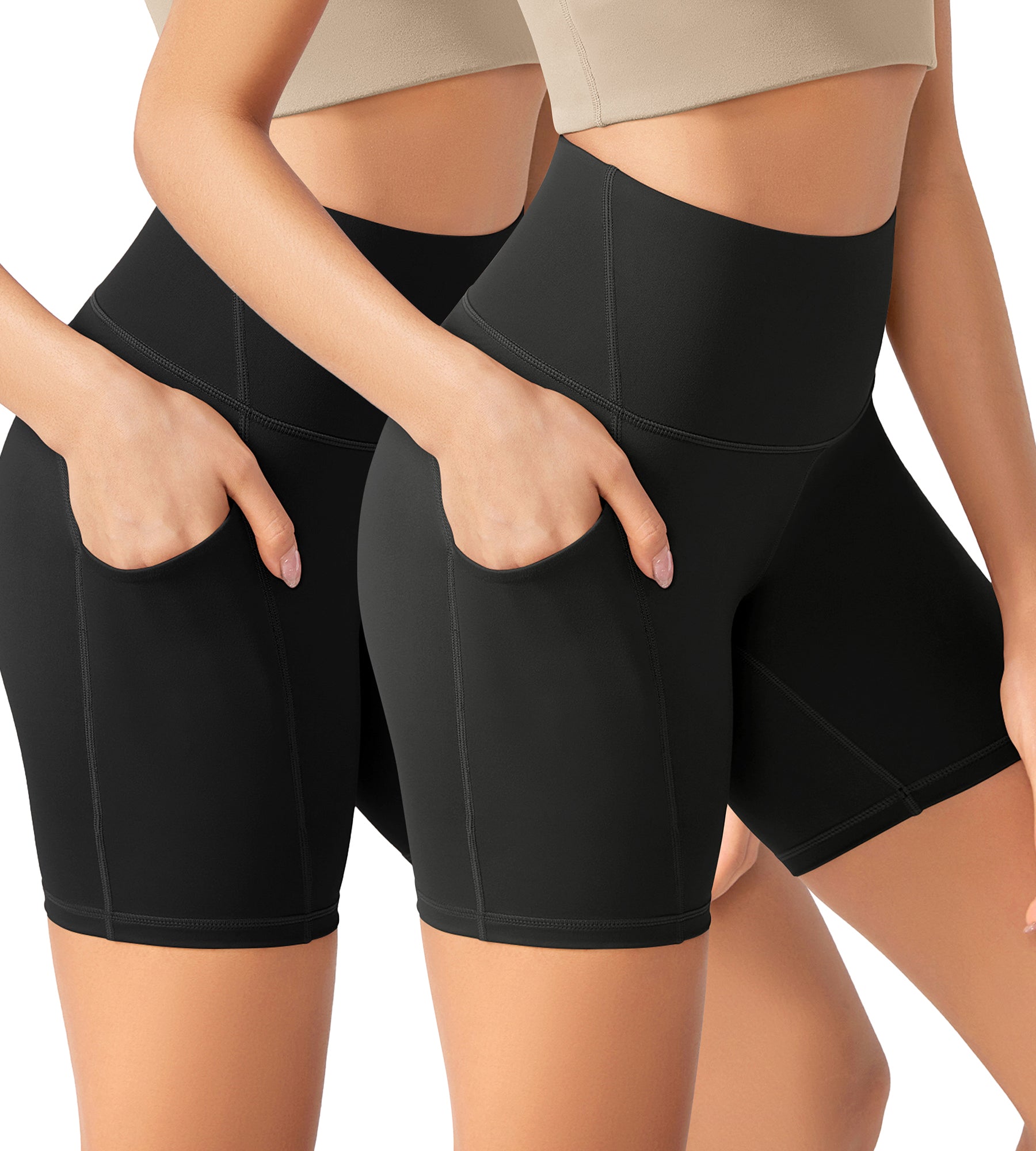 ODLEX 2-Pack 6" Inseam High Waist Workout Athletic Biker Shorts with Pockets Black+onyx Black Grey - ododos
