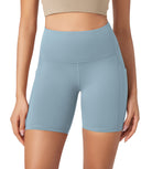 ODLEX 6" Inseam High Waist Workout Athletic Biker Shorts with Pockets Chambray - ododos
