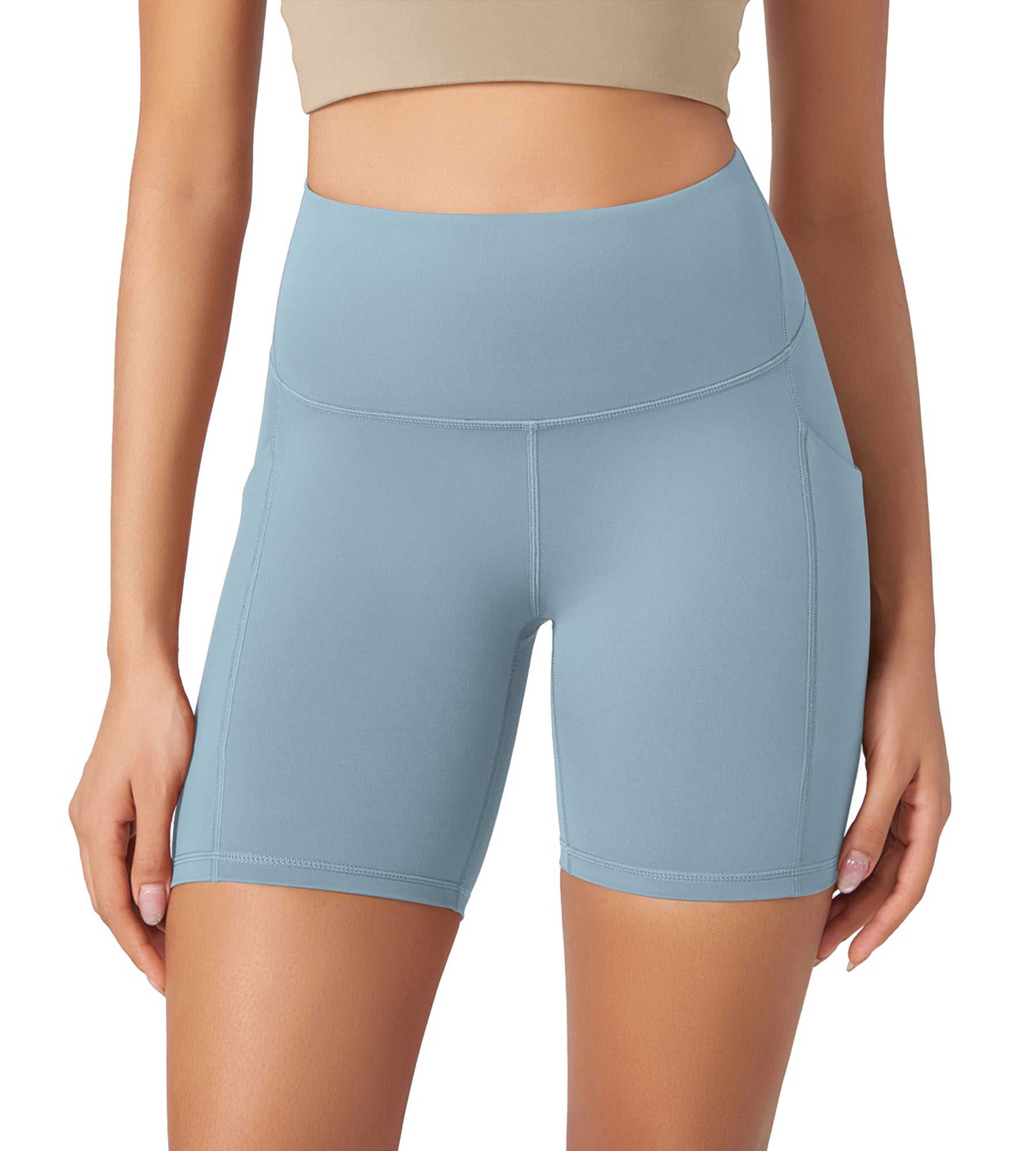 ODLEX 6" Inseam High Waist Workout Athletic Biker Shorts with Pockets Chambray - ododos