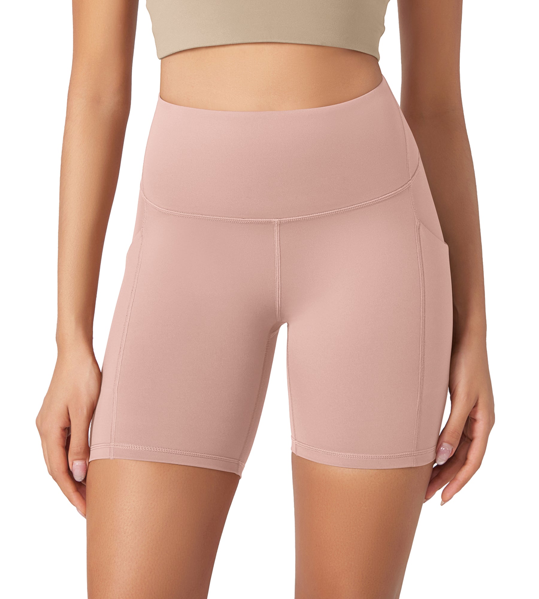 ODLEX 6" Inseam High Waist Workout Athletic Biker Shorts with Pockets Dusty Pink - ododos