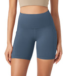 ODLEX 6" Inseam High Waist Workout Athletic Biker Shorts with Pockets Ink Blue - ododos