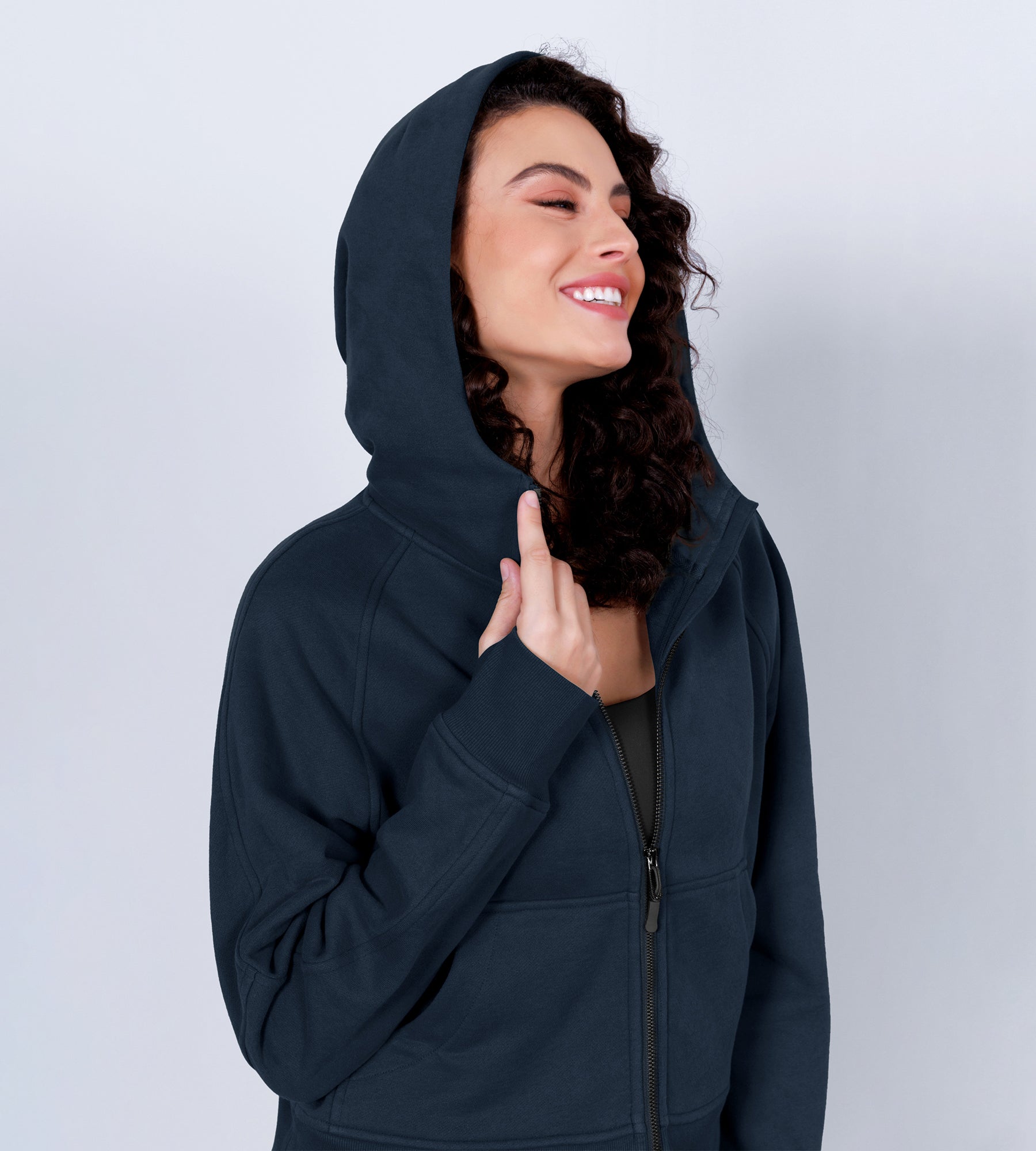 Women's Full Zipper Fleece Lined Cropped Hoodie - ododos