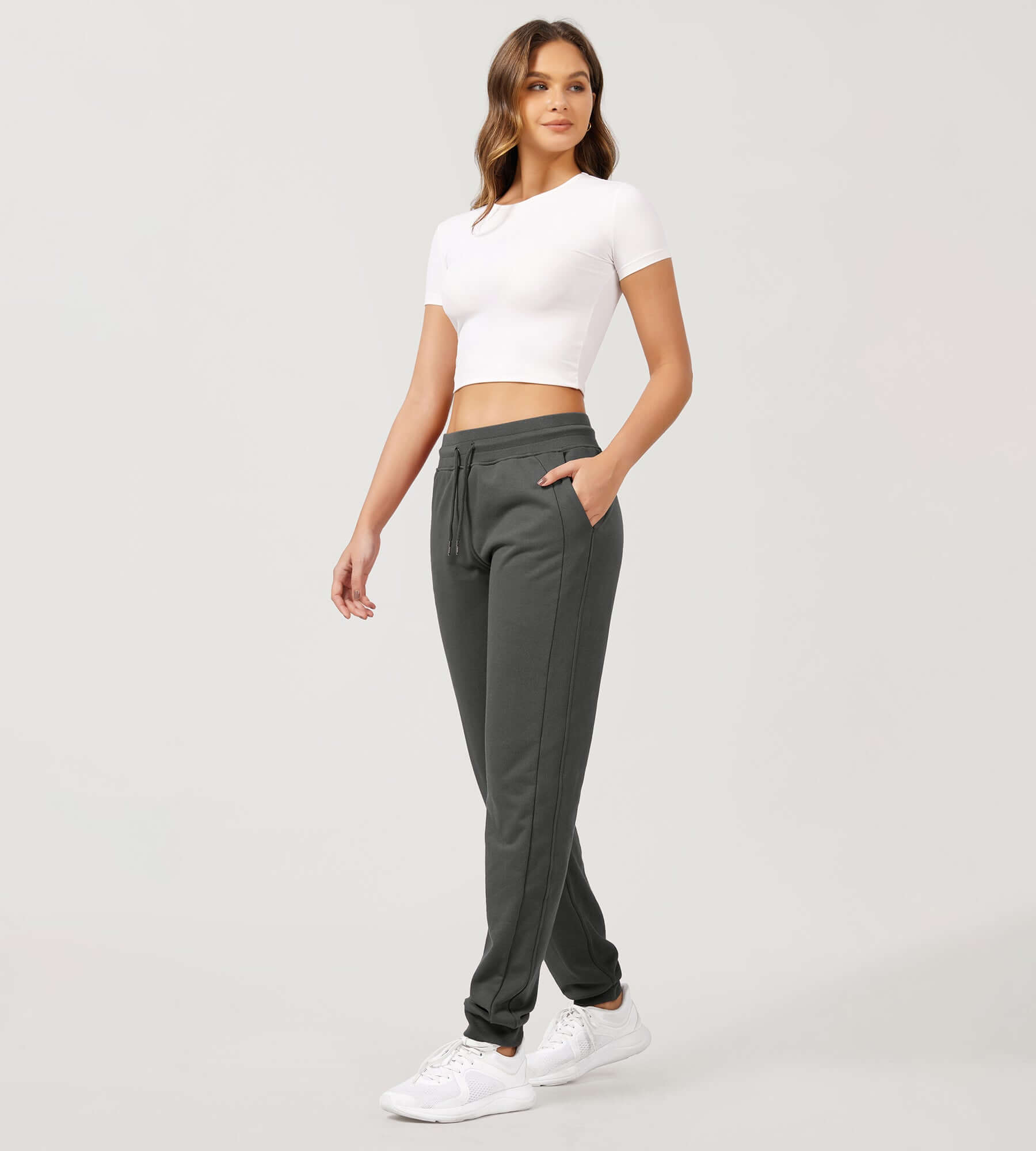 Cotton French Terry Drawstring Casual Sweatpants Charcoal - ododos