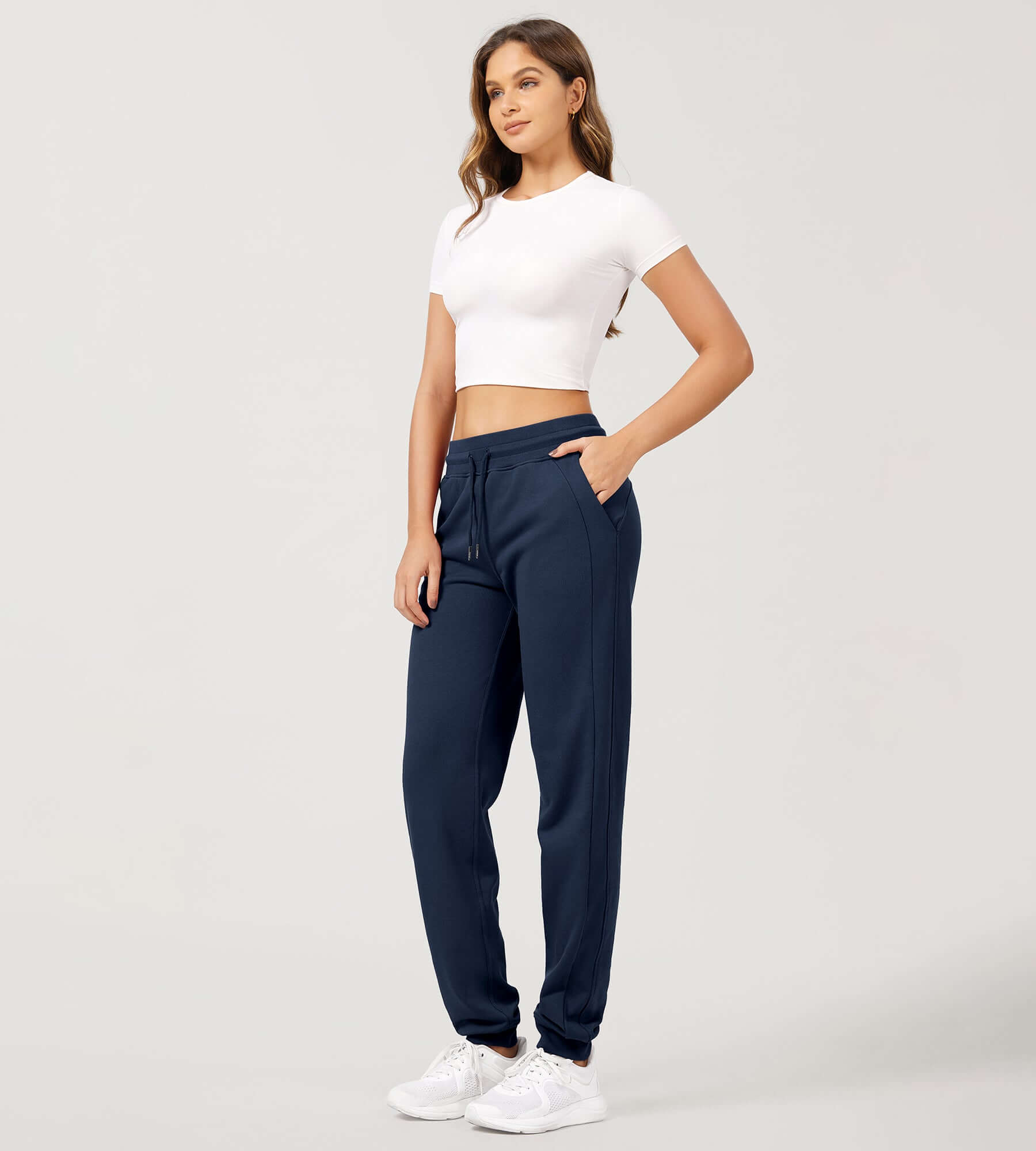 Cotton French Terry Drawstring Casual Sweatpants Deep Navy - ododos
