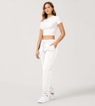 Cotton French Terry Drawstring Casual Sweatpants White - ododos