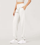 Cotton French Terry High Waist Drawstring Lounge Pants - ododos