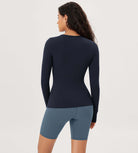 Cloud Feeling Crew Neck Yoga Tee Workout Shirts with Thumb Hole - ododos