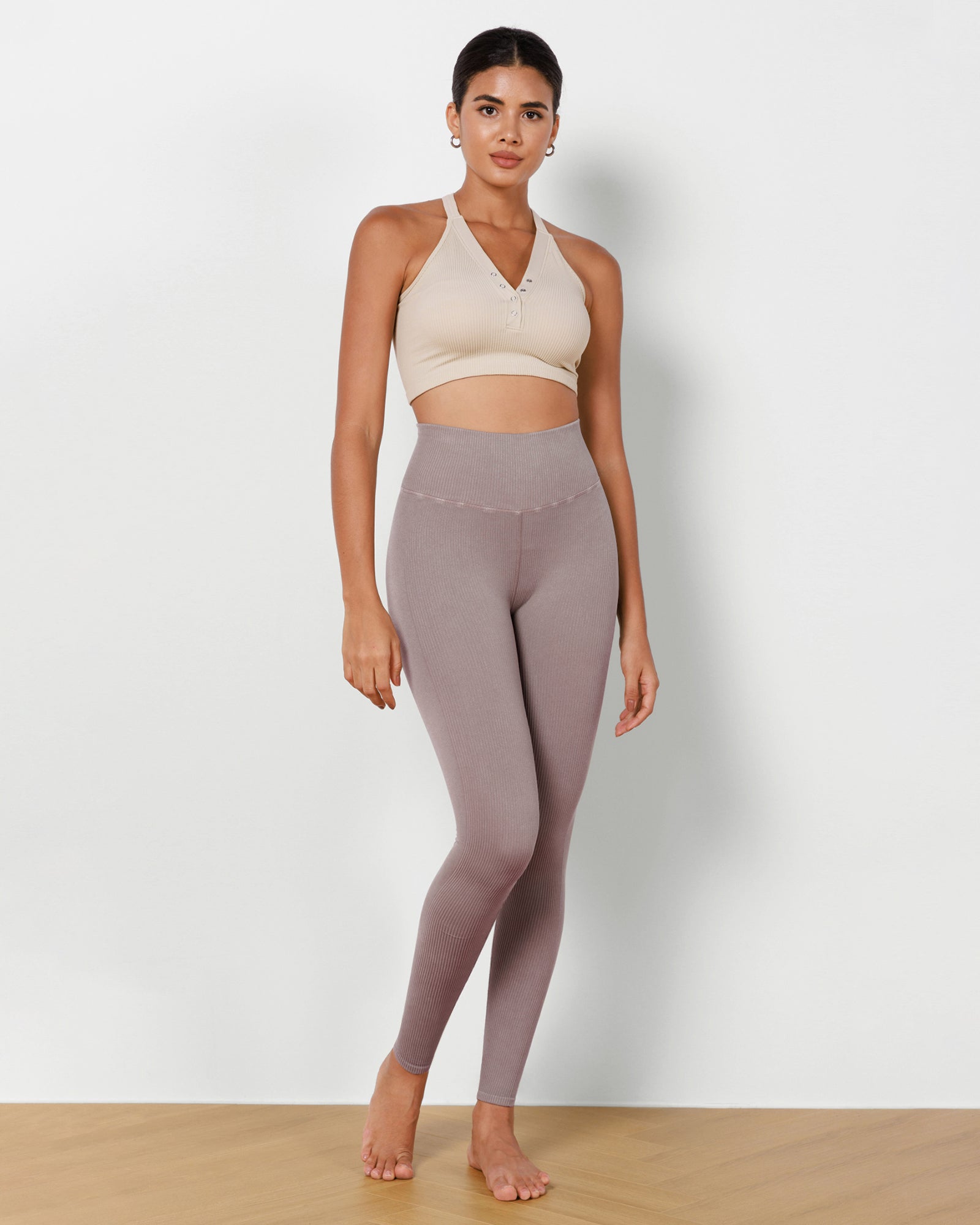 Seamless High Waisted Ribbed Yoga Leggings Dusty Orchid - ododos