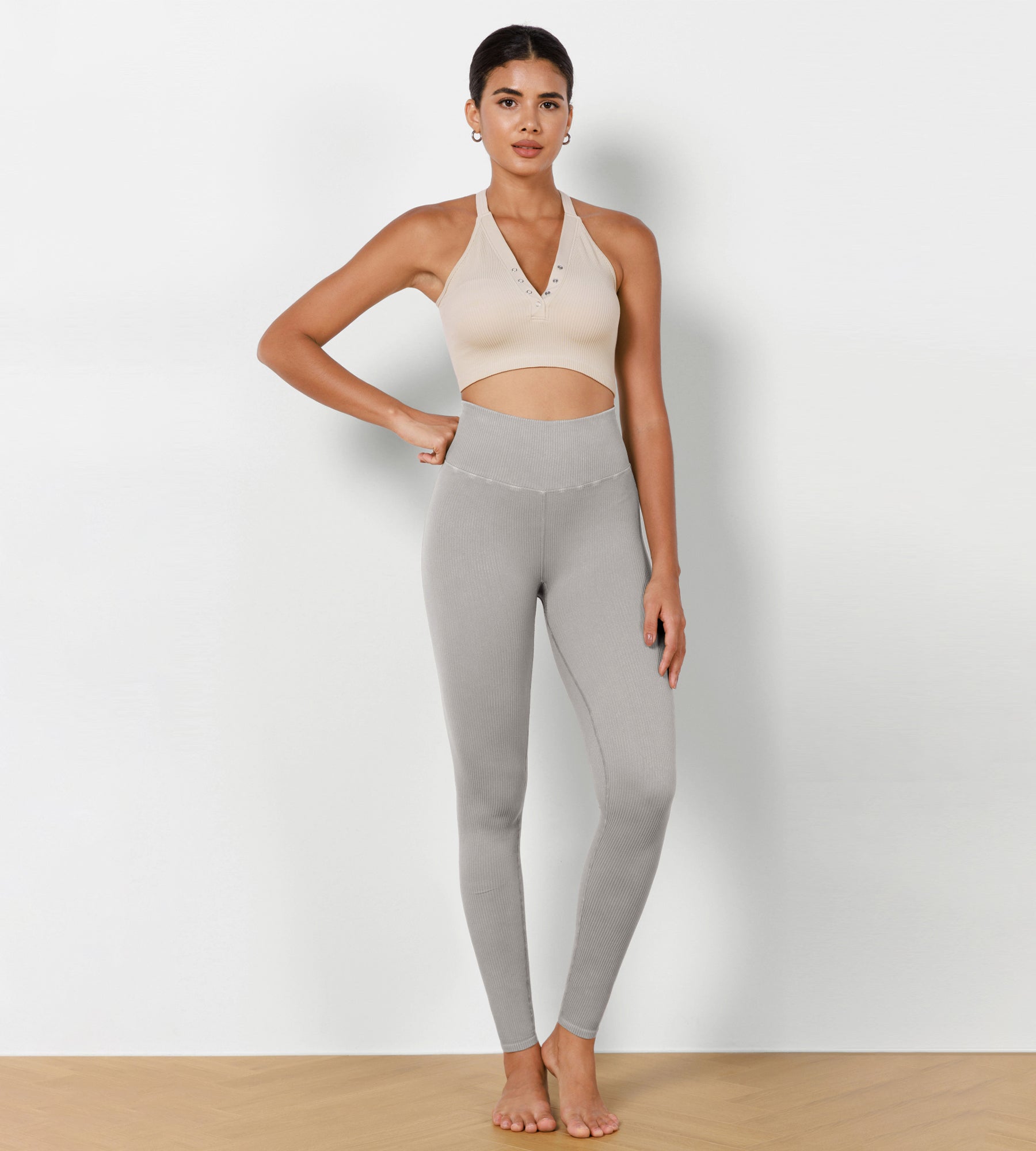 ODODOS Seamless High Waisted Ribbed Yoga Leggings Dusty Orchid Xs