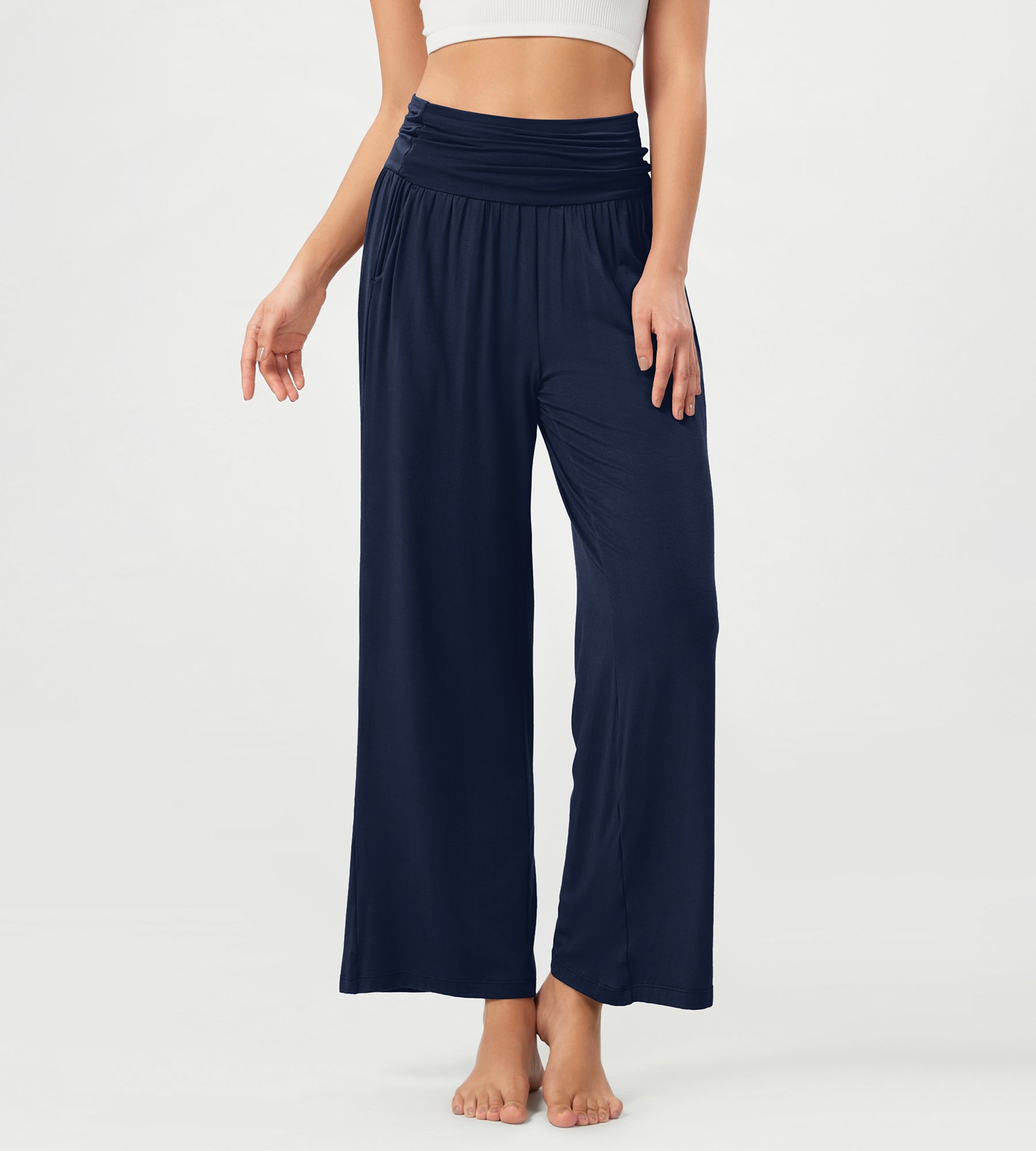 26" Wide Leg Palazzo Loose Comfy Lounge Pants with Pockets Navy - ododos