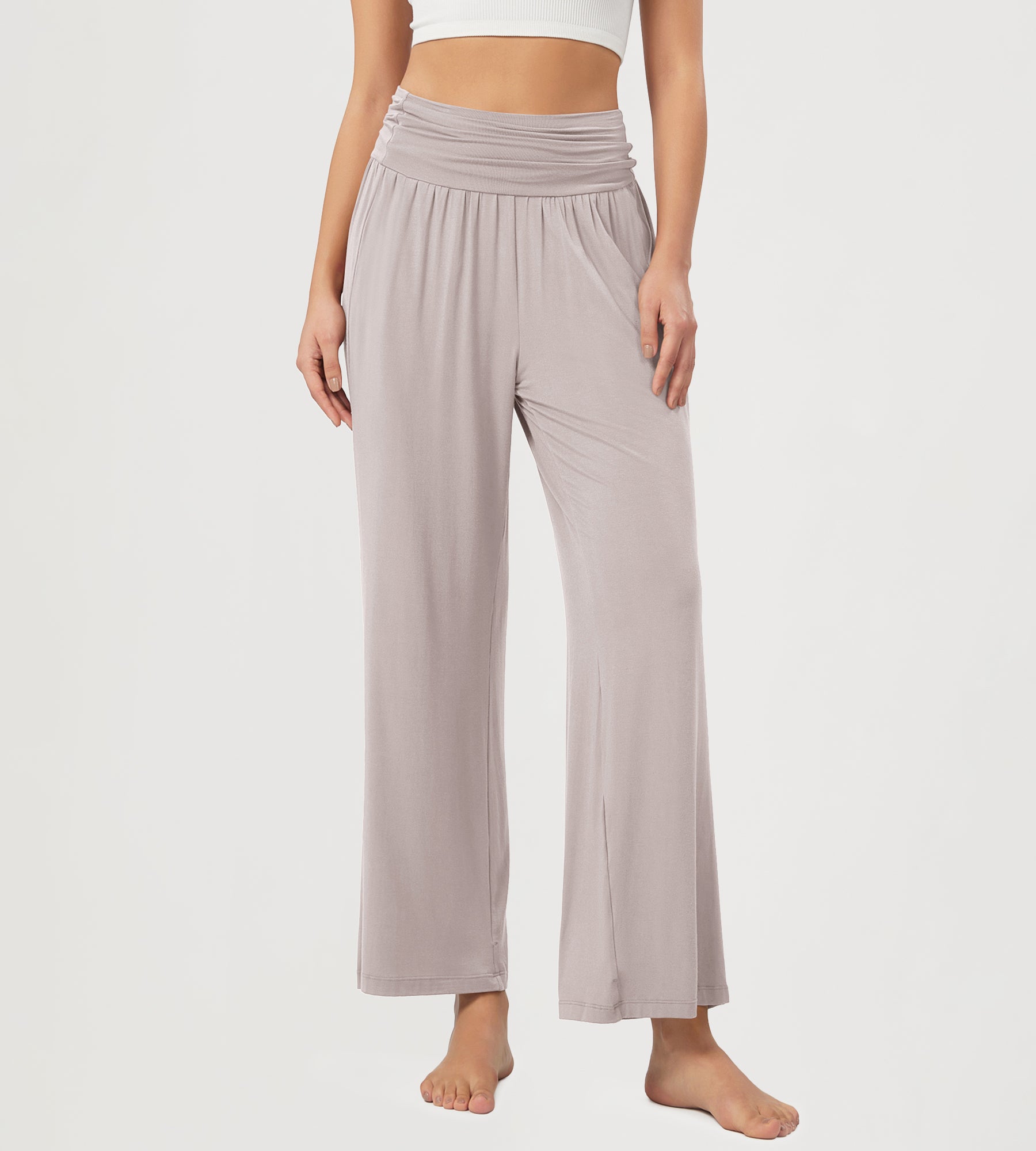 26" Women's Wide Leg Palazzo Lounge Pants Light Beige - ododos
