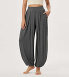 Women's Wide Leg Loose Draped Harem Pants with Pockets - ododos