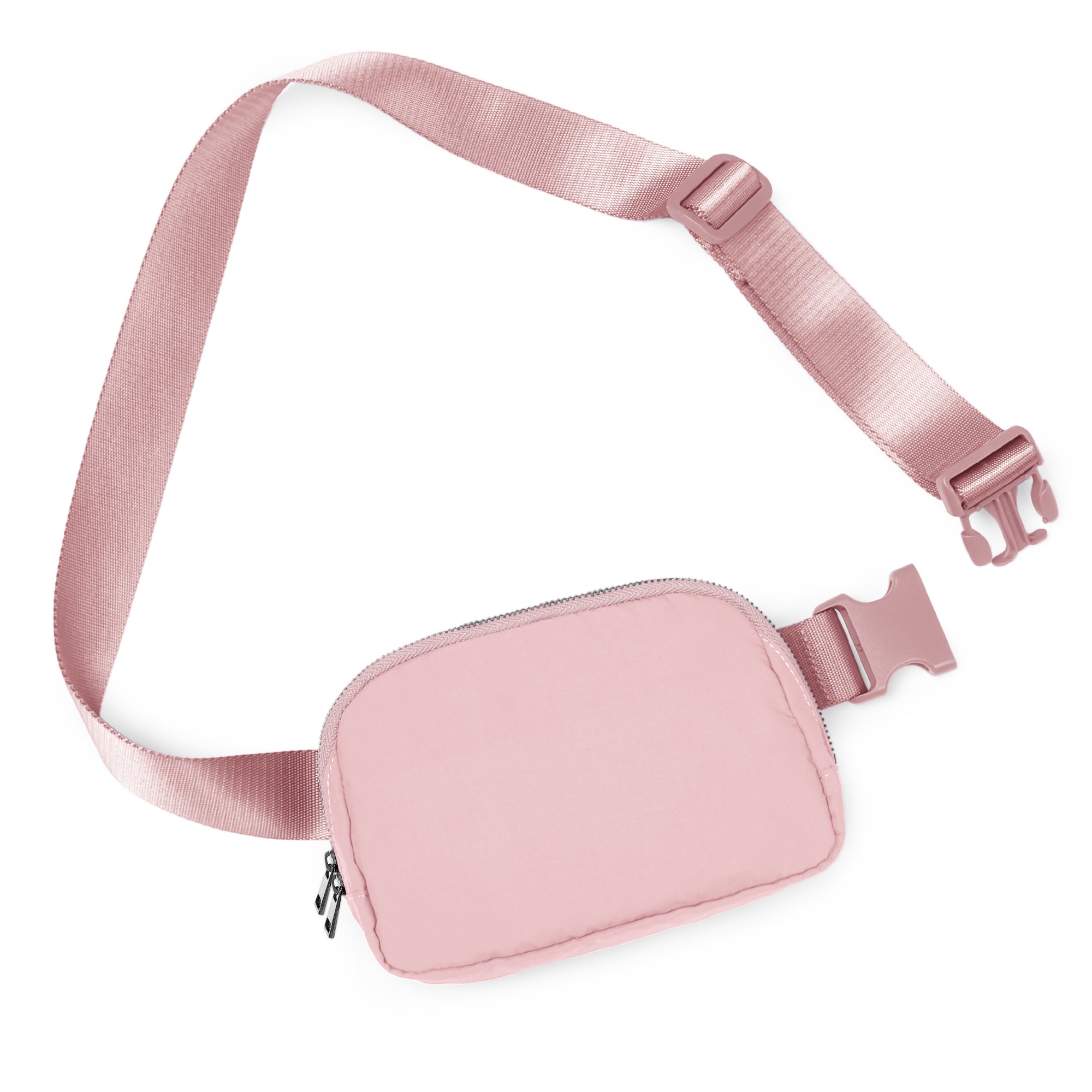 Unisex Two-Way Zip Mini Belt Bag Light Pink 8" x 2" x 5.5" - ododos