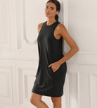 Modal Soft Loose Tank Dress Black - ododos