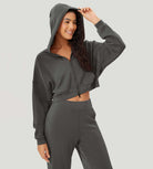 Full-Zip Cropped Long Sleeve Crop Casual Sweatshirts Jacket - ododos