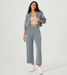 Full-Zip Cropped Long Sleeve Crop Casual Sweatshirts Jacket - ododos
