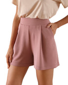Modal Soft High Waist Wide Leg Shorts with Pockets Mauve Pink 4 inch - ododos