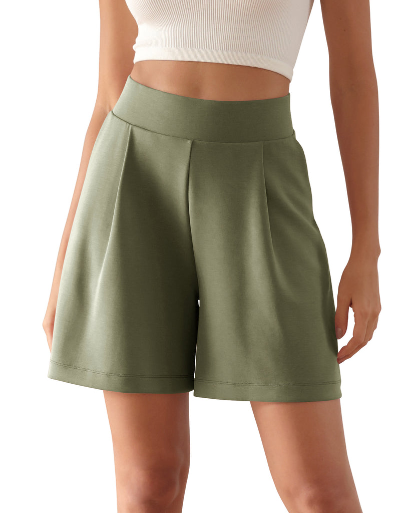  Modal Soft High Waist Wide Leg Shorts with Pockets - ododos