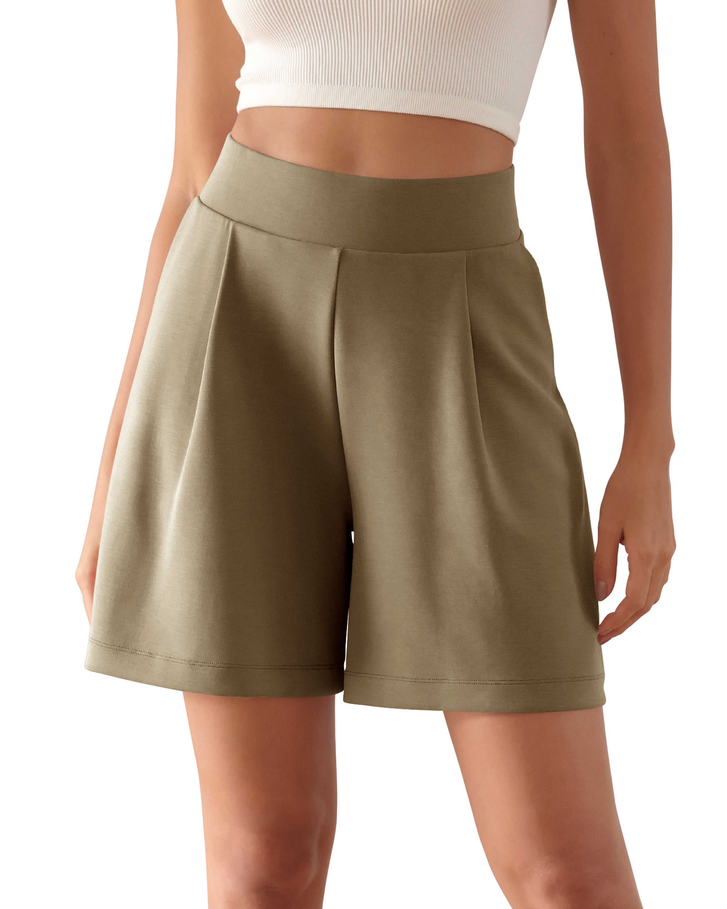 Modal Soft High Waist Wide Leg Shorts with Pockets Espresso 6 inch - ododos
