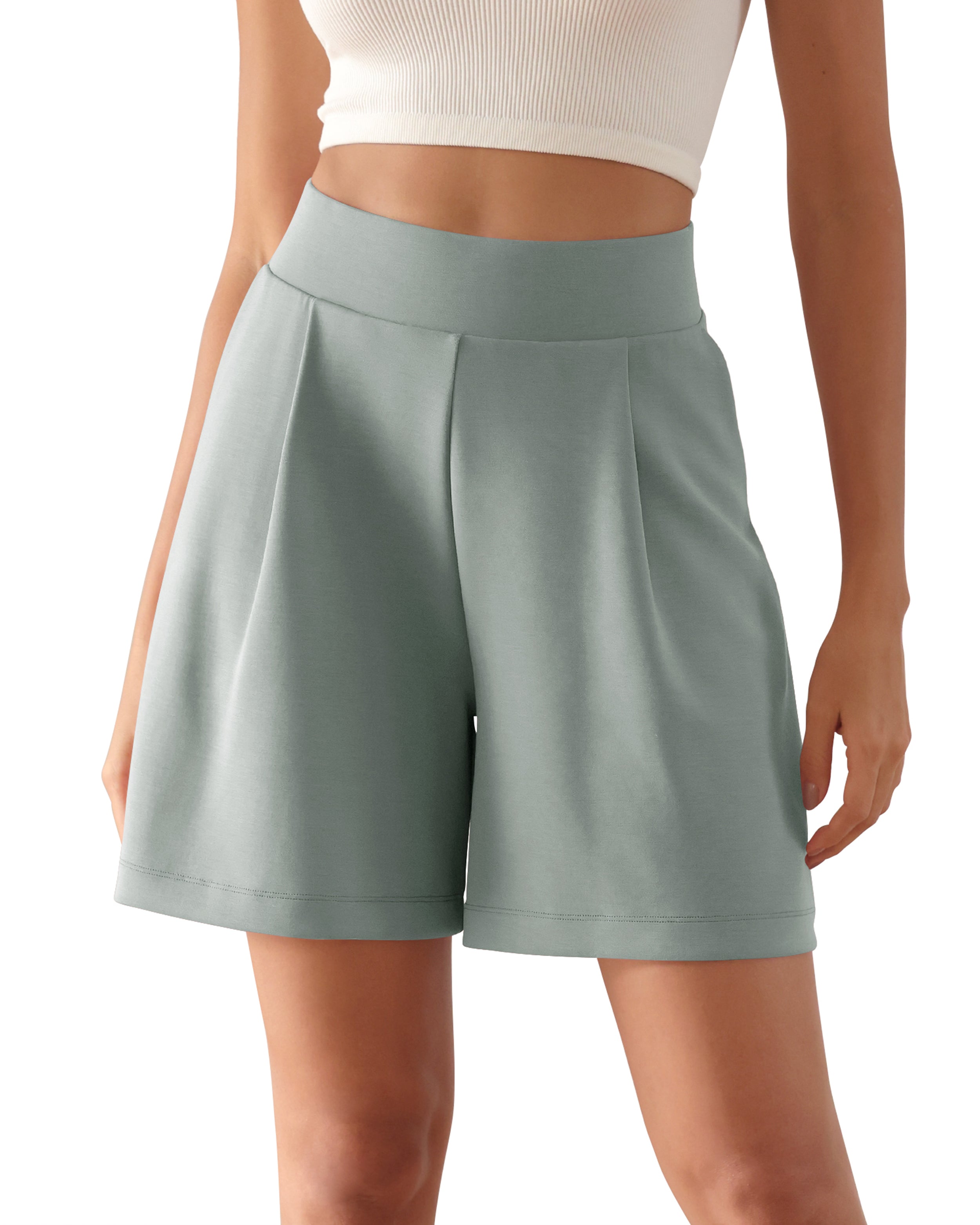 Modal Soft High Waist Wide Leg Shorts with Pockets Slate Grey 6 inch - ododos