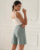 Modal Soft High Waist Wide Leg Shorts with Pockets Grey Blue 6 inches - ododos