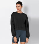 Modal Soft Long Sleeve Cropped Sweatshirts Black - ododos