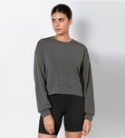 Modal Soft Long Sleeve Cropped Sweatshirts Charcoal - ododos