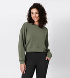 Modal Soft Long Sleeve Cropped Sweatshirts Dark Sage - ododos