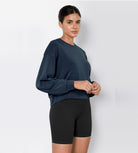 Modal Soft Long Sleeve Cropped Sweatshirts Navy - ododos