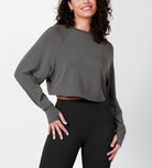 Modal Soft Long Sleeve Cropped Sweatshirts with Thumb Hole Charcoal - ododos