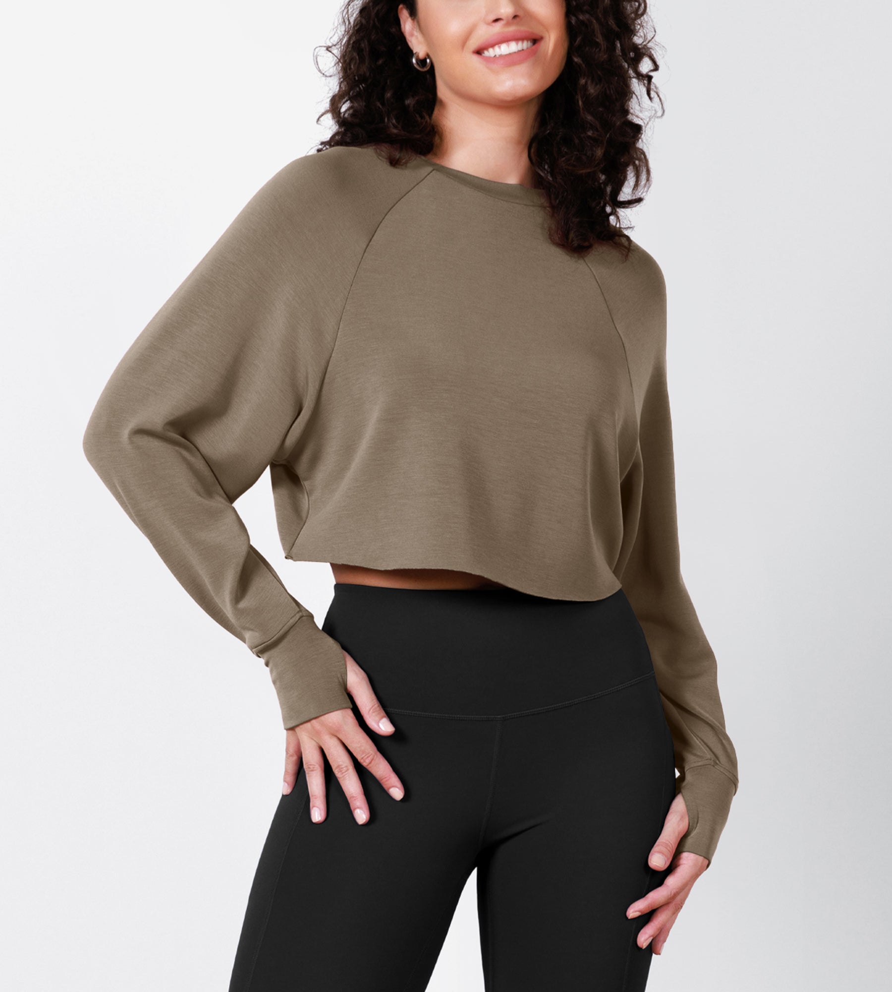 Modal Soft Long Sleeve Cropped Sweatshirts with Thumb Hole - ododos