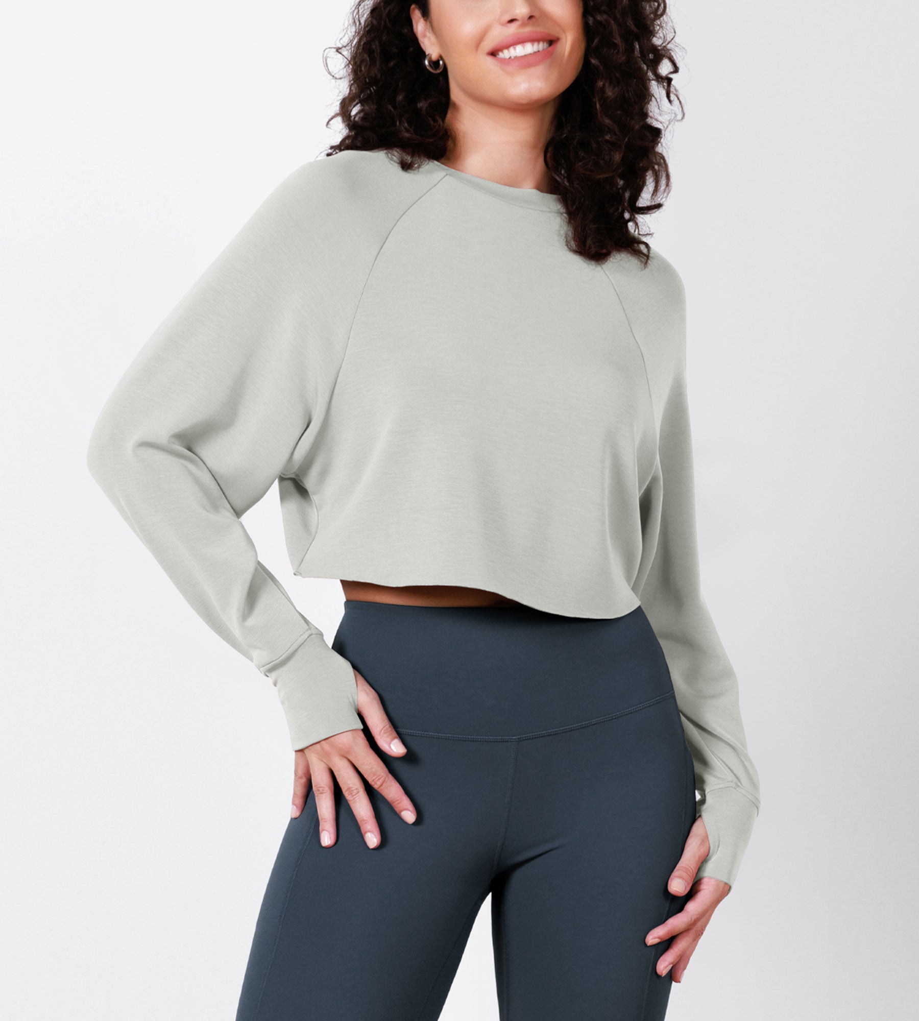 Modal Soft Long Sleeve Cropped Sweatshirts with Thumb Hole - ododos