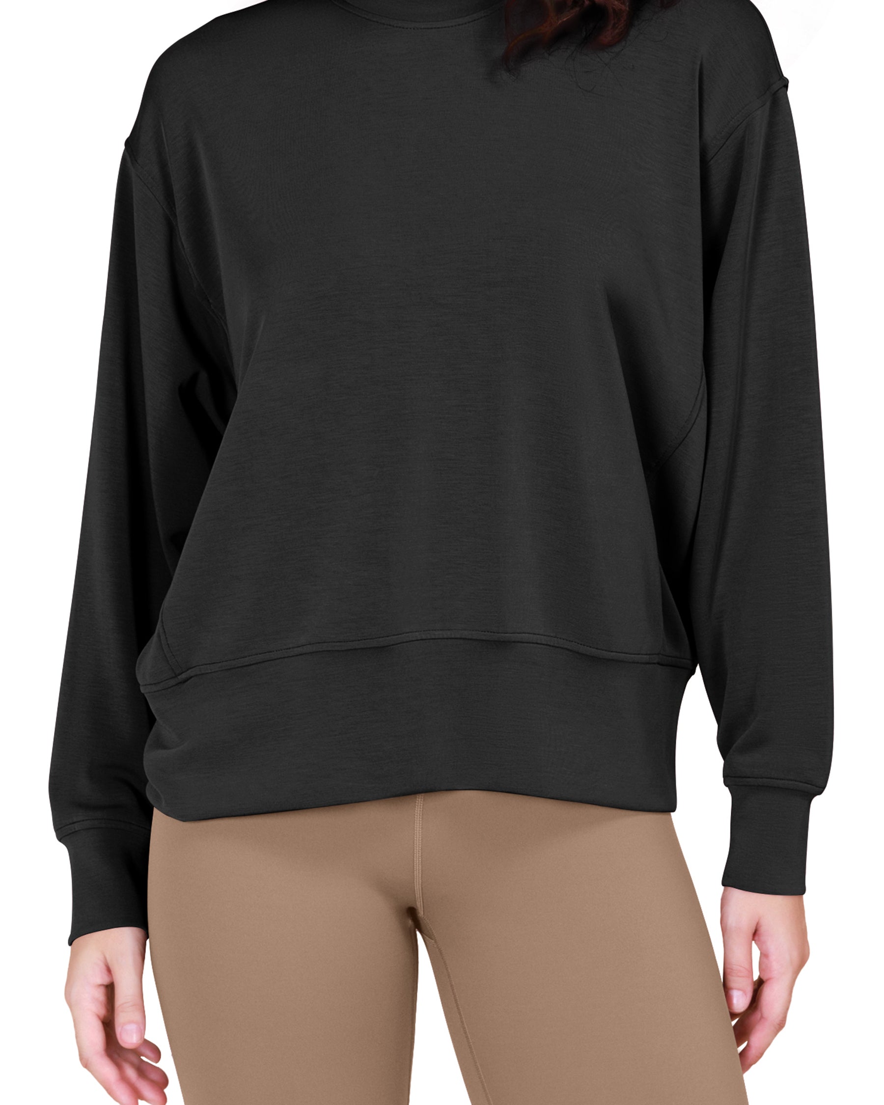 Modal Soft Long Sleeve Oversized Sweatshirts Black - ododos