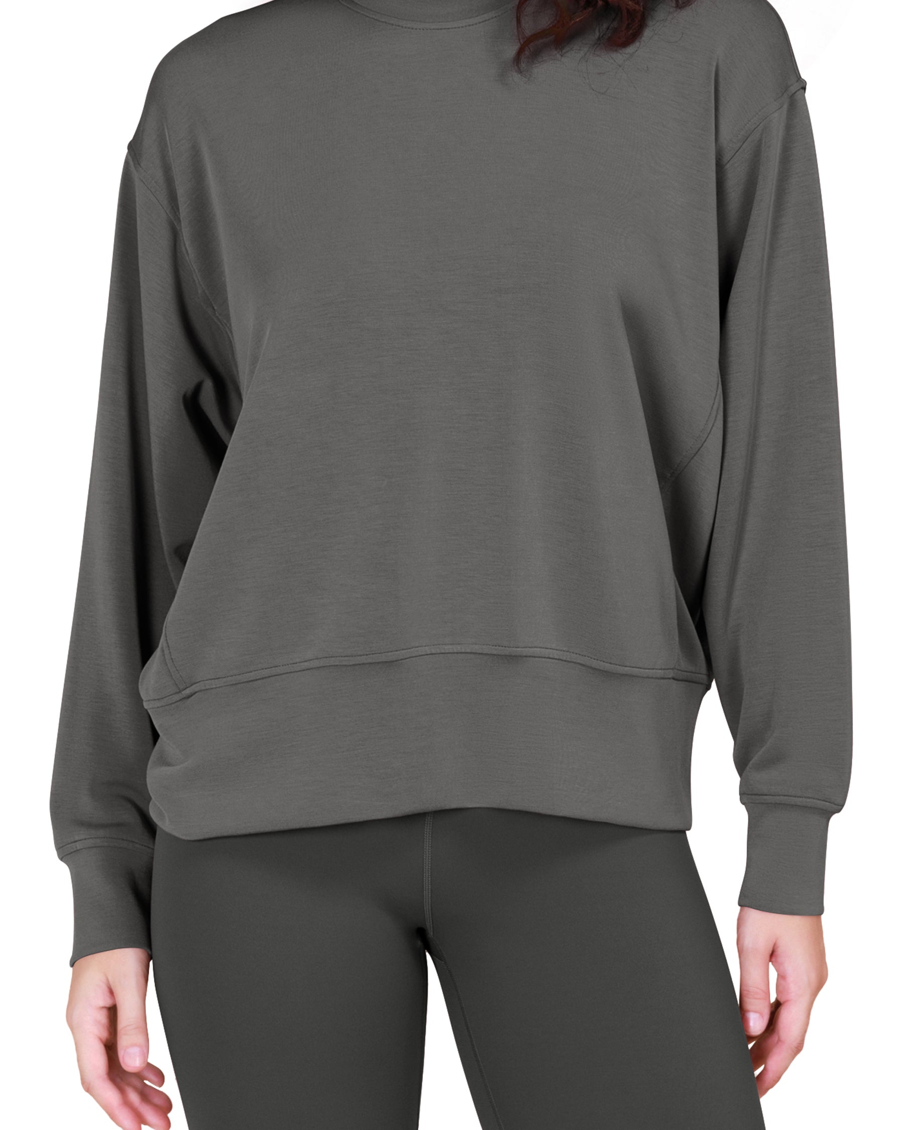 Modal Soft Long Sleeve Oversized Sweatshirts Charcoal - ododos
