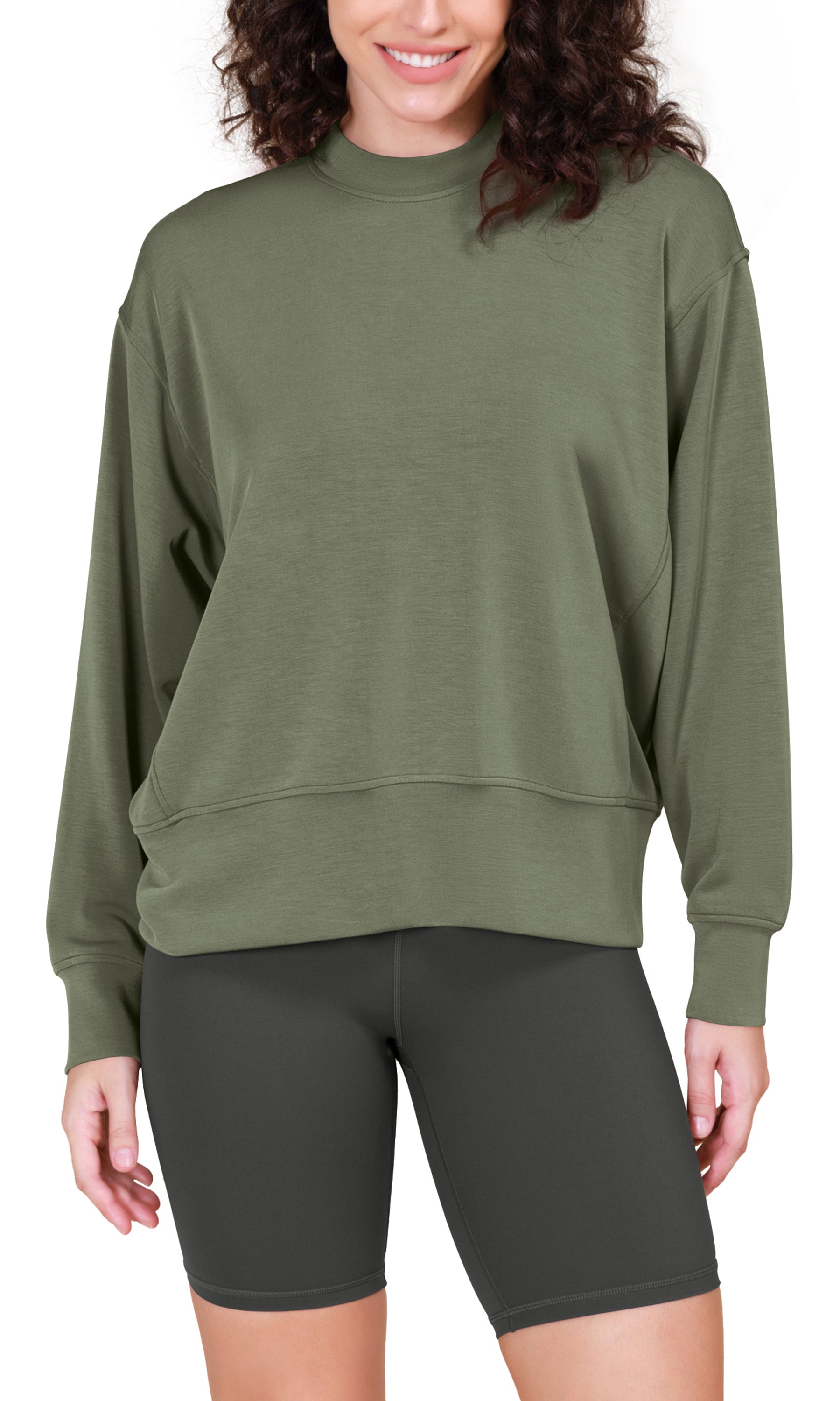 Modal Soft Long Sleeve Oversized Sweatshirts Dark Sage - ododos