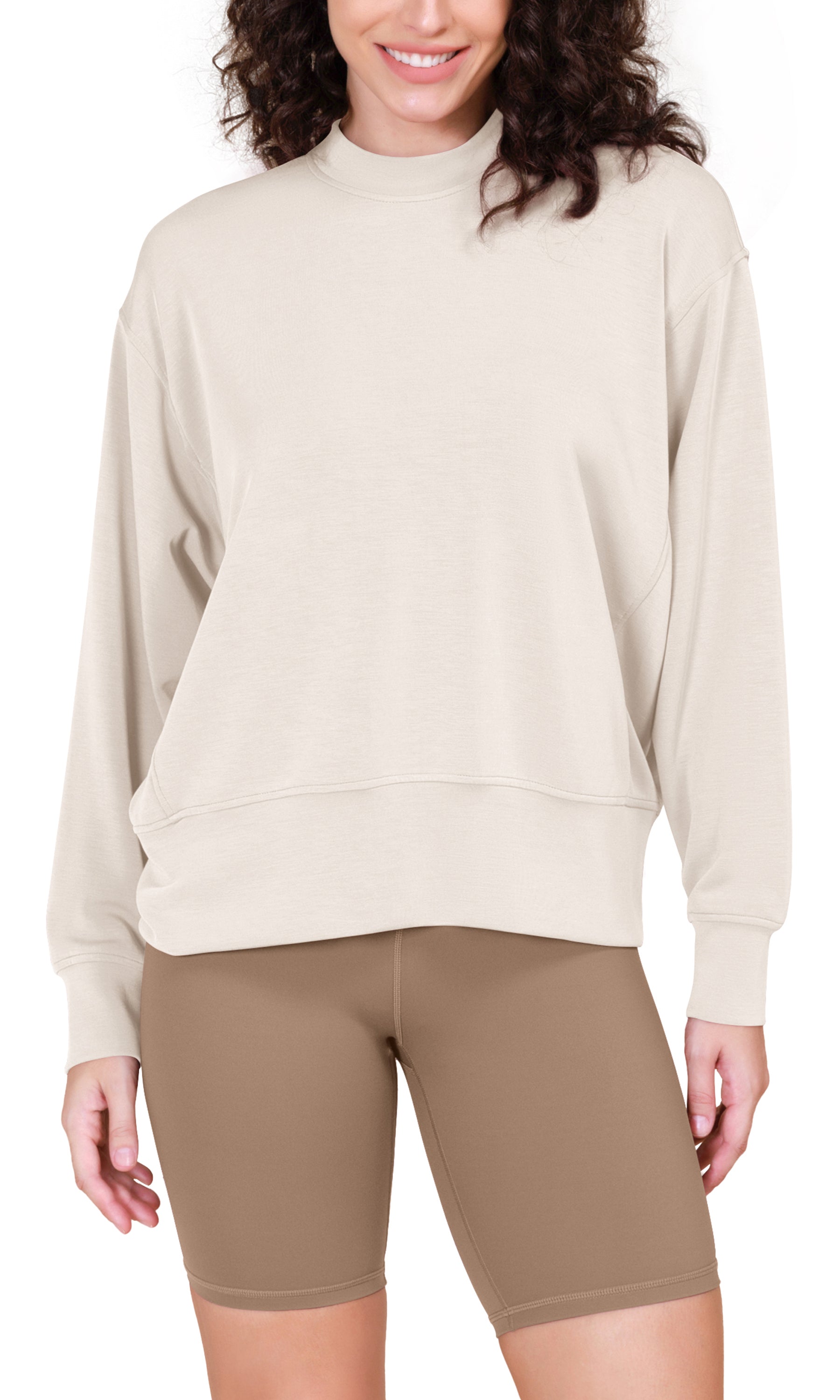 Modal Soft Long Sleeve Oversized Sweatshirts Ivory - ododos