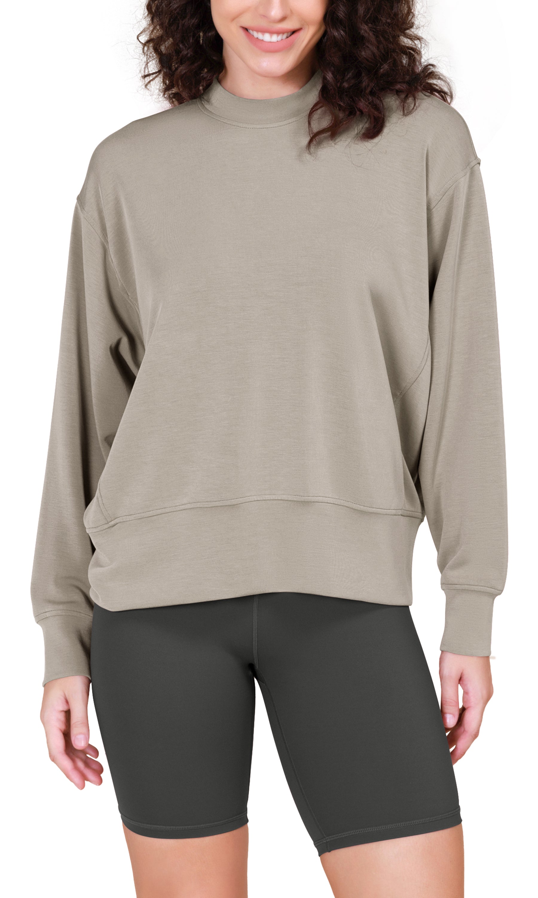Modal Soft Long Sleeve Oversized Sweatshirts Khaki - ododos