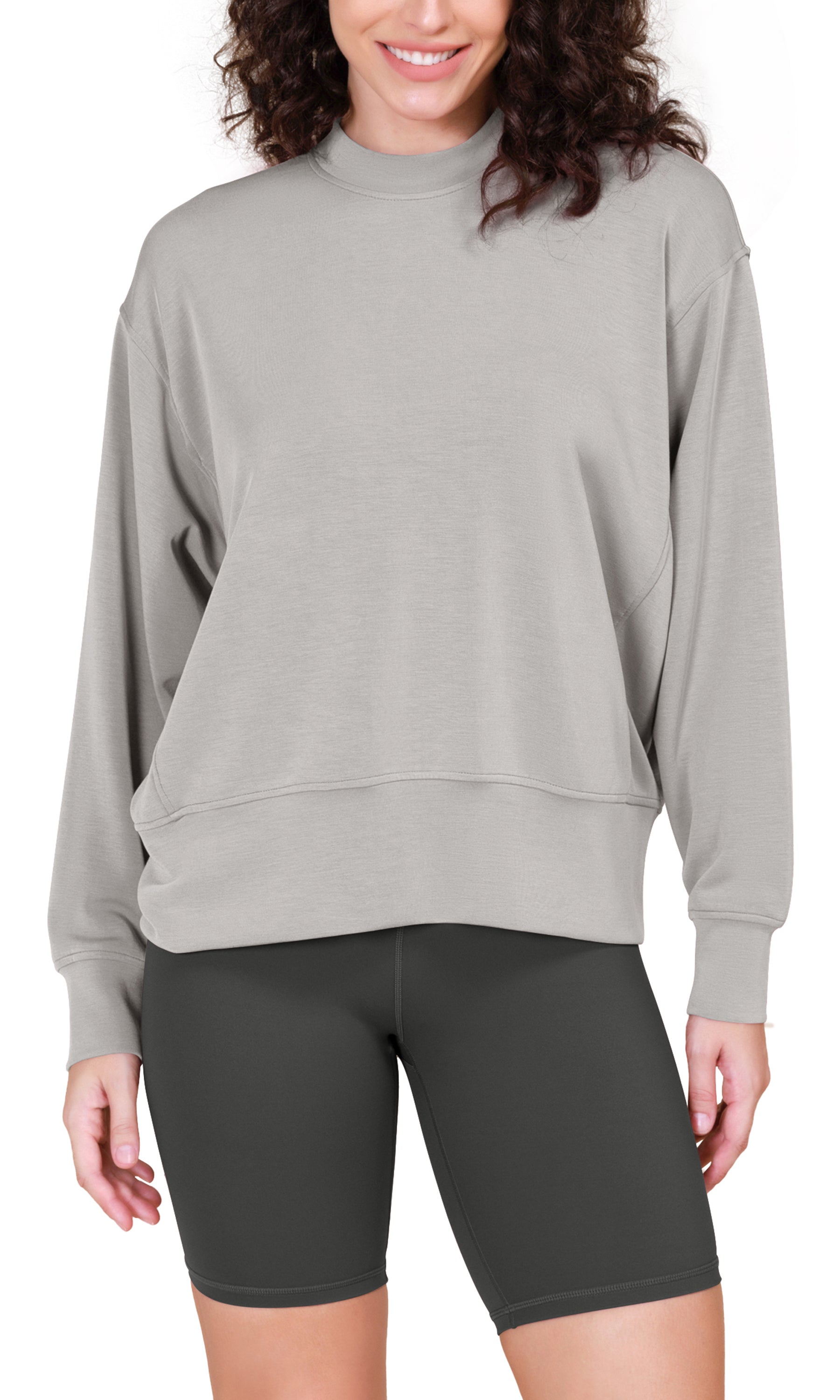Modal Soft Long Sleeve Oversized Sweatshirts Light Gray - ododos