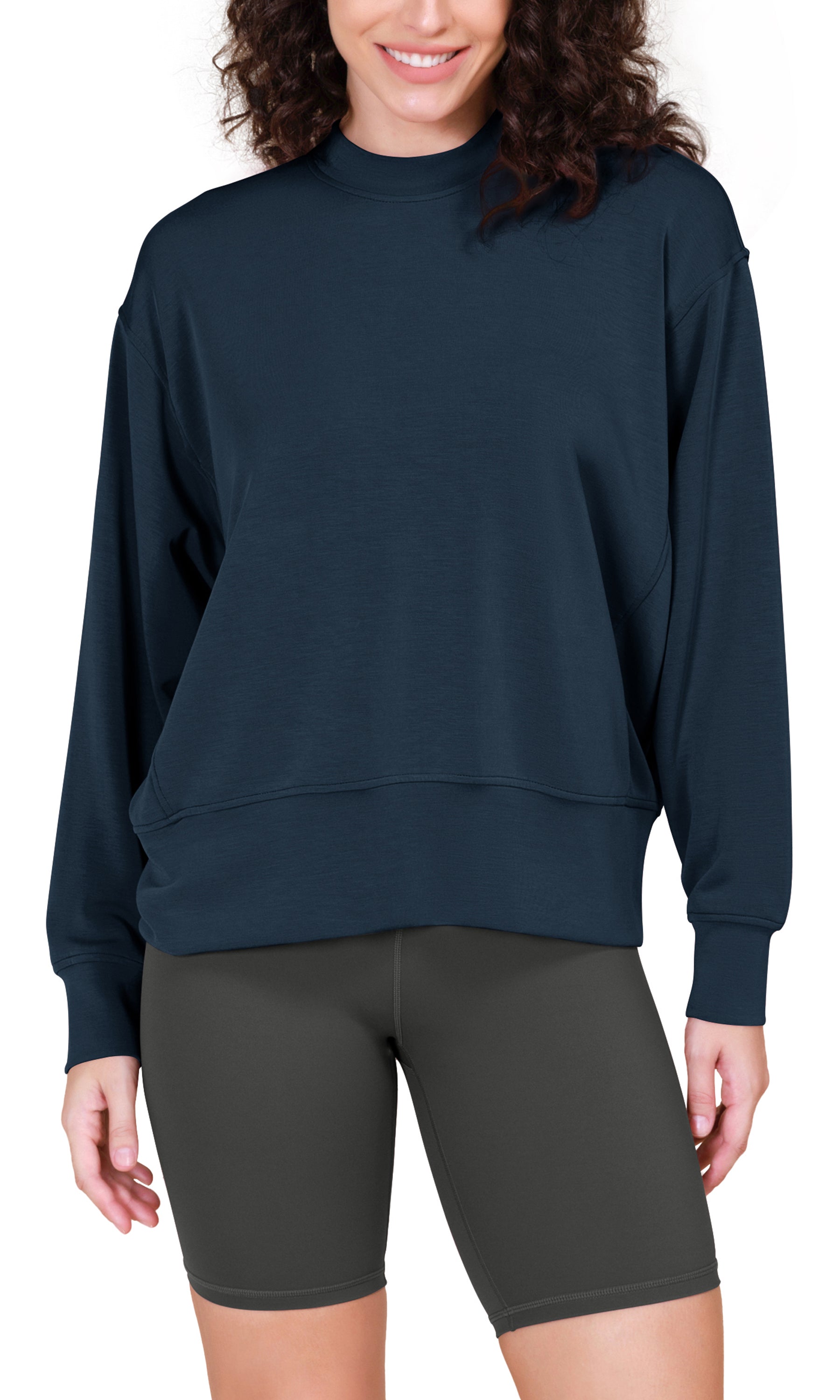 Modal Soft Long Sleeve Oversized Sweatshirts Navy - ododos