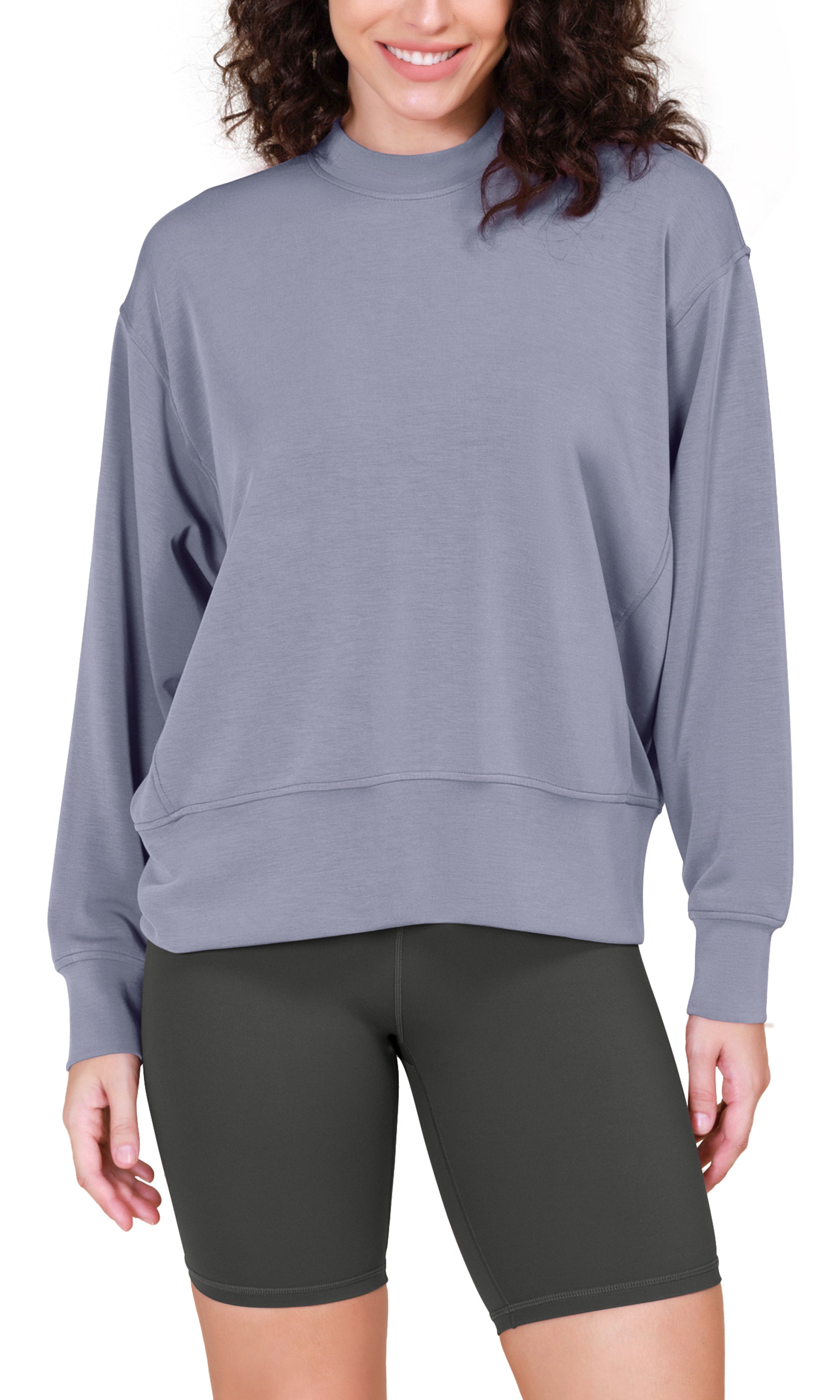 Modal Soft Long Sleeve Oversized Sweatshirts Purple Gray - ododos