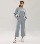 Modal Soft Wide Leg Cropped Casual Pants Grey Blue - ododos