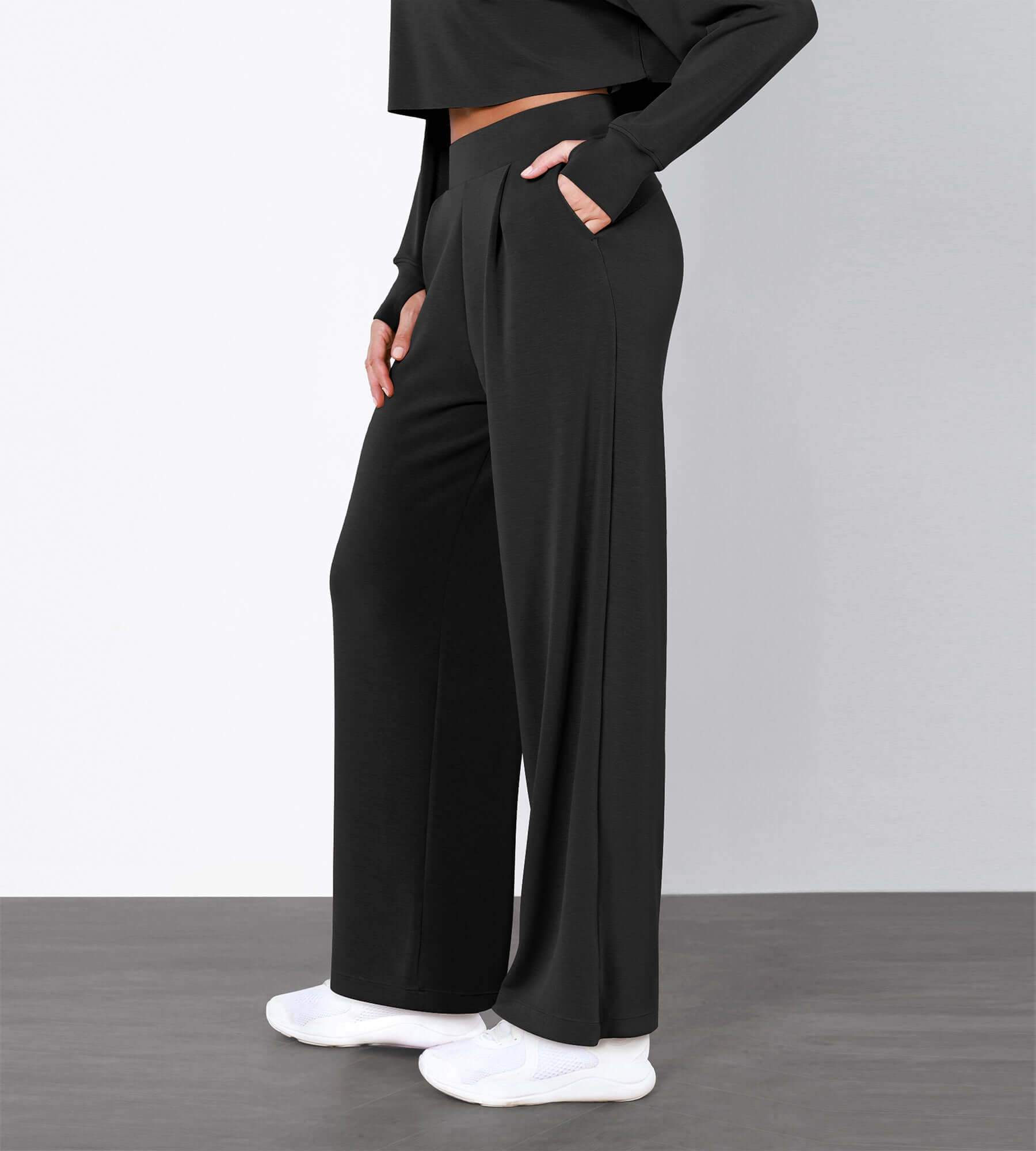 Modal Soft High Waist Wide Leg Casual Pants with Pockets - ododos