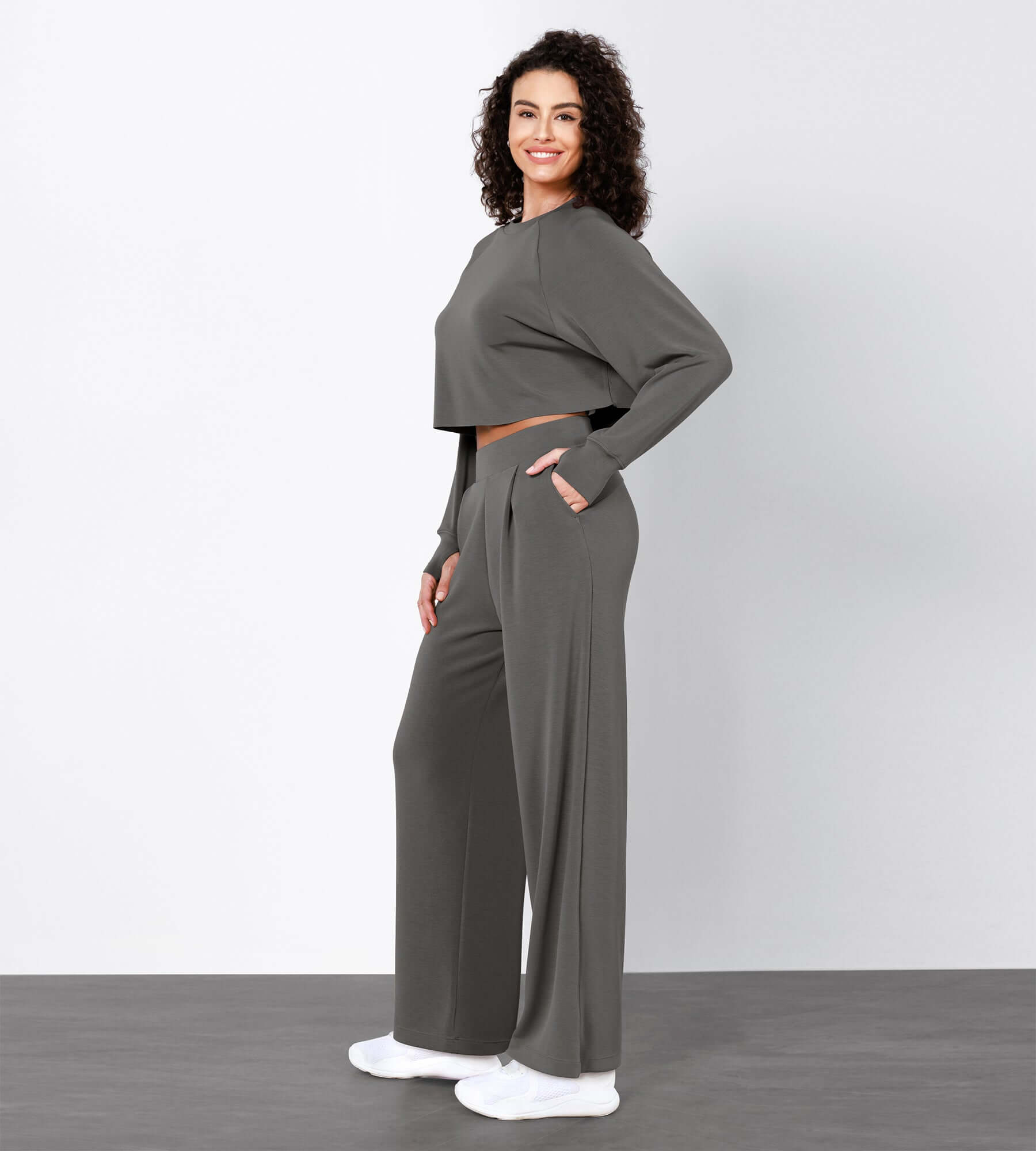 Modal Soft High Waist Wide Leg Casual Pants with Pockets - ododos