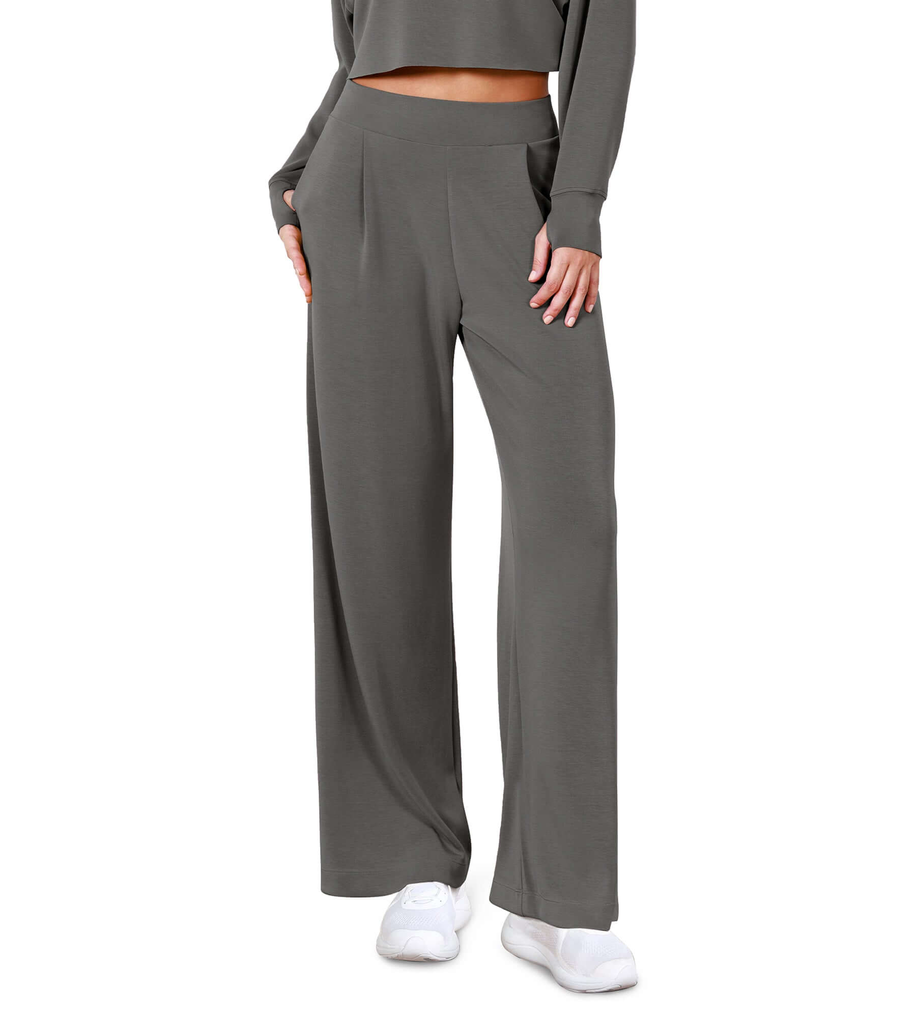 Modal Soft High Waist Wide Leg Casual Pants with Pockets - ododos