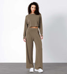 Modal Soft High Waist Wide Leg Casual Pants with Pockets Espresso - ododos