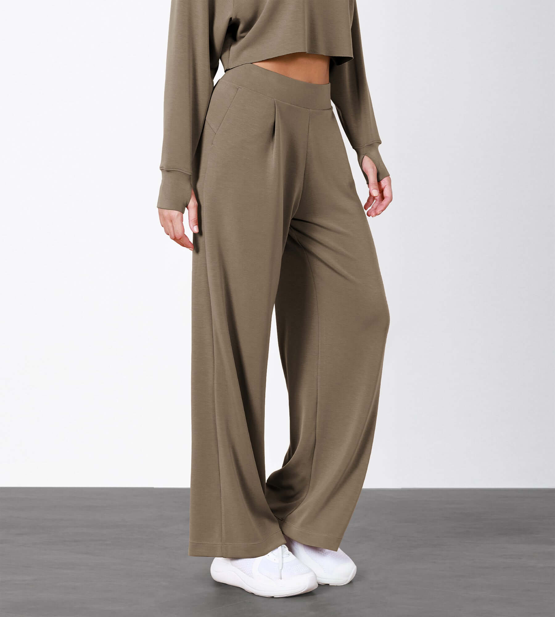 Modal Soft High Waist Wide Leg Casual Pants with Pockets - ododos