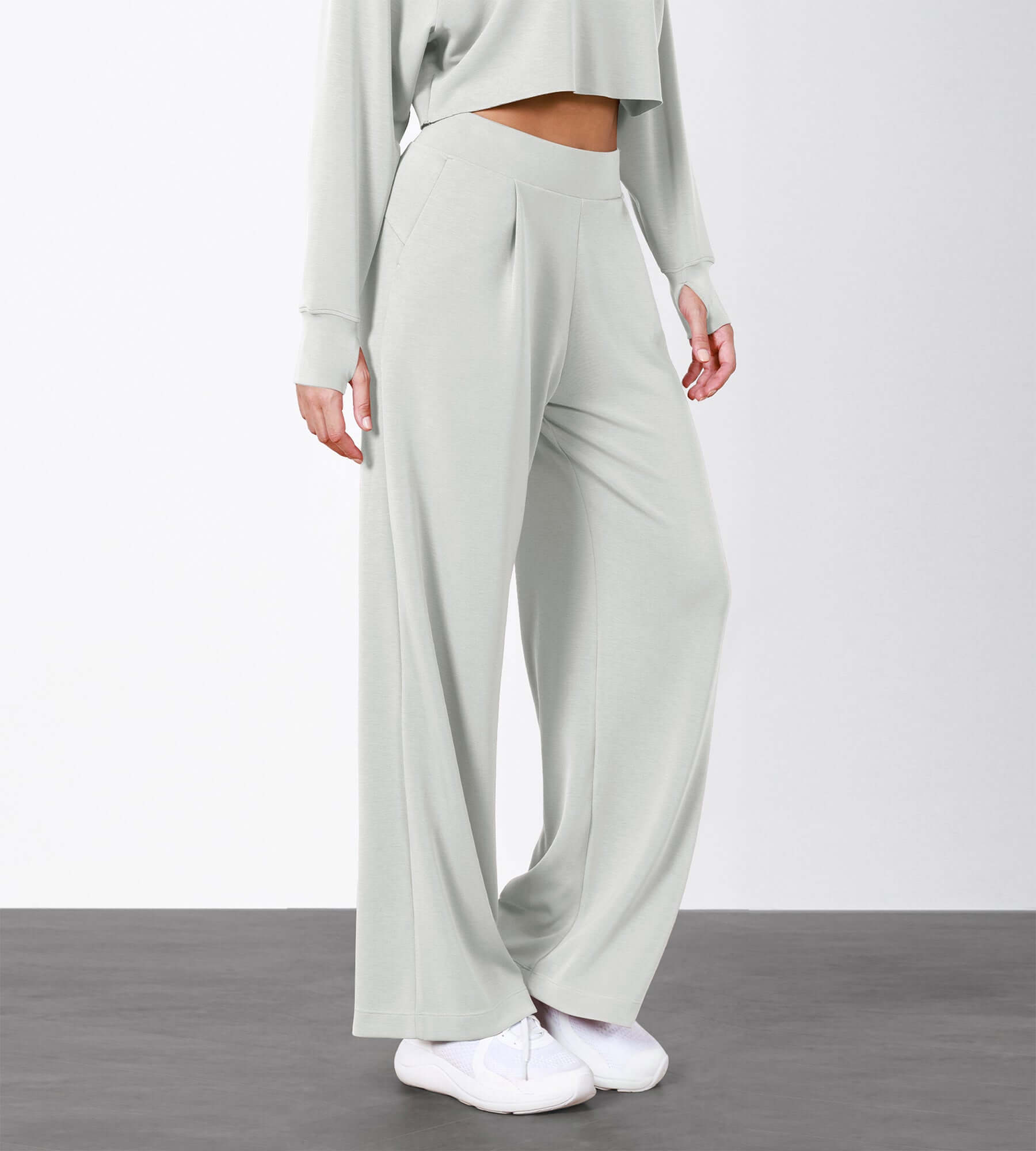 Modal Soft High Waist Wide Leg Casual Pants with Pockets - ododos